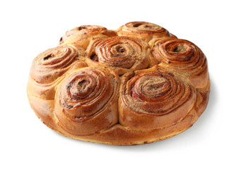 Sweet cinnamon buns on white background