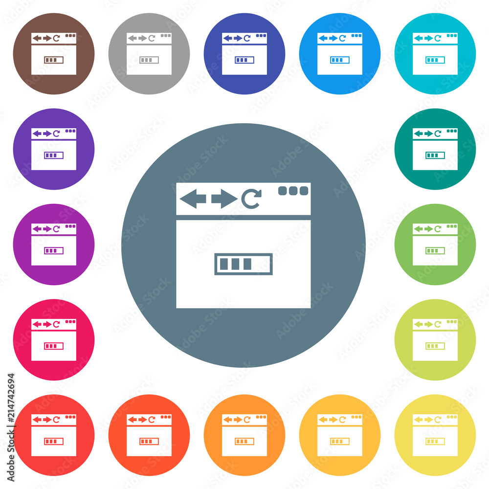 Aufkleber browser page loading flat white icons on round color backgrounds
