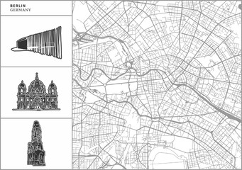 Berlin city map with hand-drawn architecture icons © Knut Hebstreit
