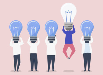 Person with a light bulb head standing out illustration