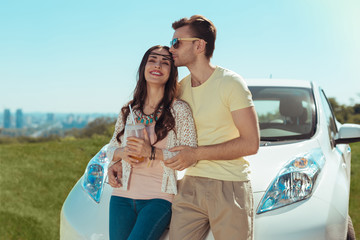 Stylish woman. Stylish woman wearing accessories feeling relieved while standing near her handsome...