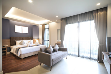 Comfort hotel bedroom in luxury style