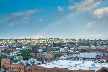 View of a rainbow over Upper Fells Point, Baltimore, Maryland