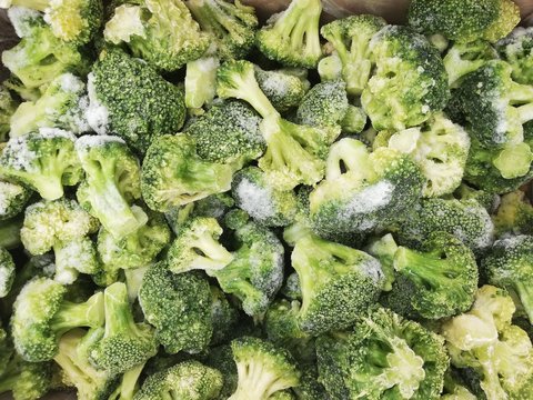frozen green broccoli top view background