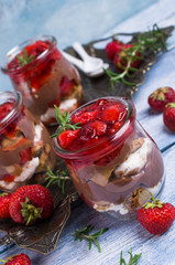 Cold dessert with strawberry jelly
