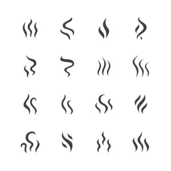 Dekokissen Rauch, Dampf-Flat-Line-Symbole. Rauchformen, Aromageruch, Wärmeillustrationen. Verdunstungszeichen. Solide Silhouette Pixel perfekt 64x64. © nadiinko