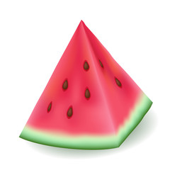 Vector realistic watermelon slice. Juicy and colorful summer fruit. Isolated element on white background. Used meshes