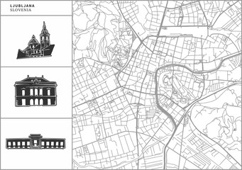 Fototapeta na wymiar Ljubljana city map with hand-drawn architecture icons