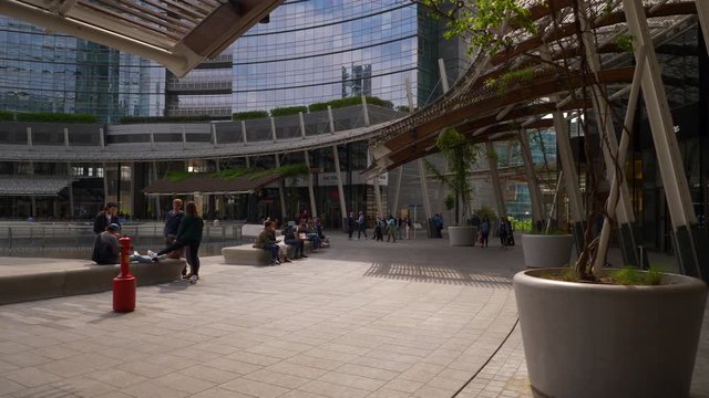 day time milan city famous modern block fountain square slow motion panorama 4k italy
