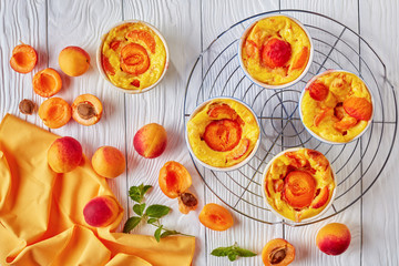 Baked apricot clafoutis placed on the wire rack