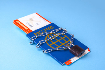 The passport is locked. Prohibition of entry and exit from the country. Lock with chain on the...