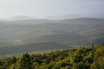 View of mountain ridges from Spruce Knob in Monongahela National Forest, West Virginia.