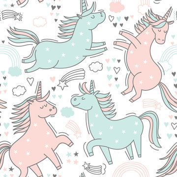unicorn4/Pattern with unicorns and stars. Seamless pattern.