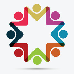 Vector graphic group connection logo.Eight people in the circle.logo team work