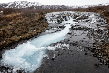 Bruarfoss Waterfall in Southwest Iceland in Winter