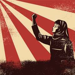 Illustration of Muslim woman raising fist, Vector