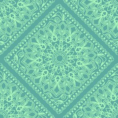 Template Print for Fabric. Pattern of Mandala with Border. Vector illustration. Seamless. For Print Bandana, fashion design