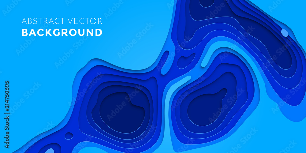 Poster water blue papercut geometric pattern background or liquid 3d cutout with blue color multi layer for
