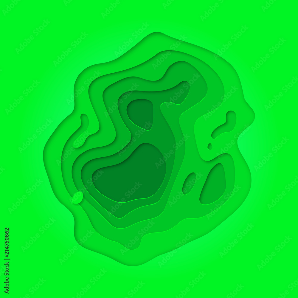 Poster Green eco papercut geometric pattern background or liquid 3D cutout with green color multi layer for web banner or poster design