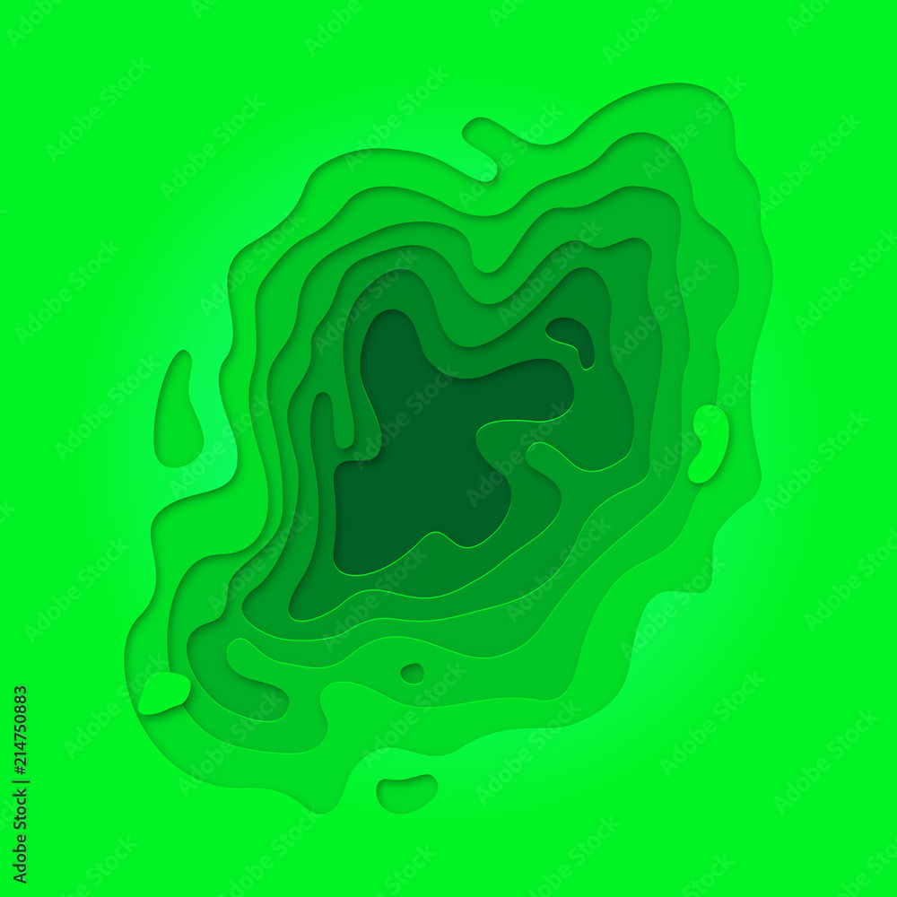 Poster papercut geometric topography poster or paper cut liquid geometric gradient pattern with green 3d mu