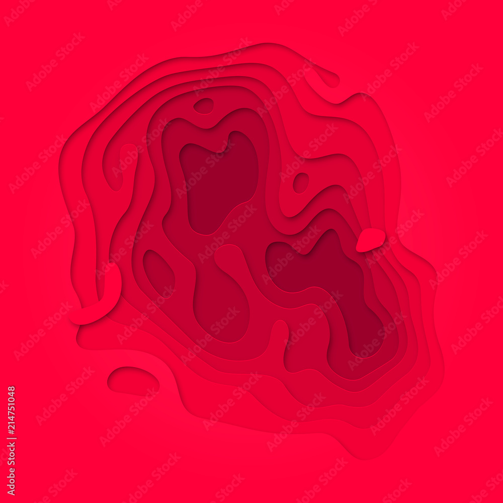 Poster papercut geometric topography or paper cut liquid geometric gradient pattern on pink red and purple 