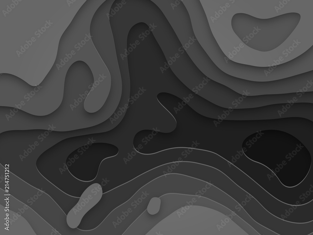 Aufkleber Abstract papercut and black color multi layer pattern on vector gray anthracite gradient background