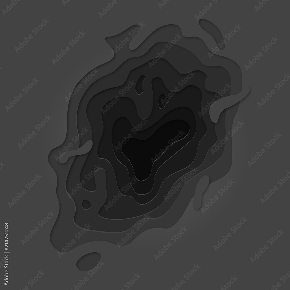 Aufkleber Papercut geometric black 3D multi layer pattern. Vector paper cut dark gray anthracite color gradient and geometric cut out background