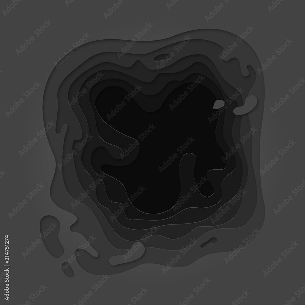 Aufkleber Papercut geometric topography pattern on dark gray 3D multi layer background with geometric black liquid gradient
