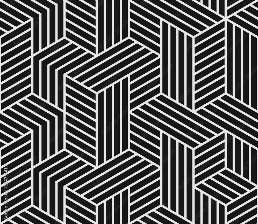 Aufkleber Abstract geometric pattern on vector black background with seamless white mosaic grid lines pattern