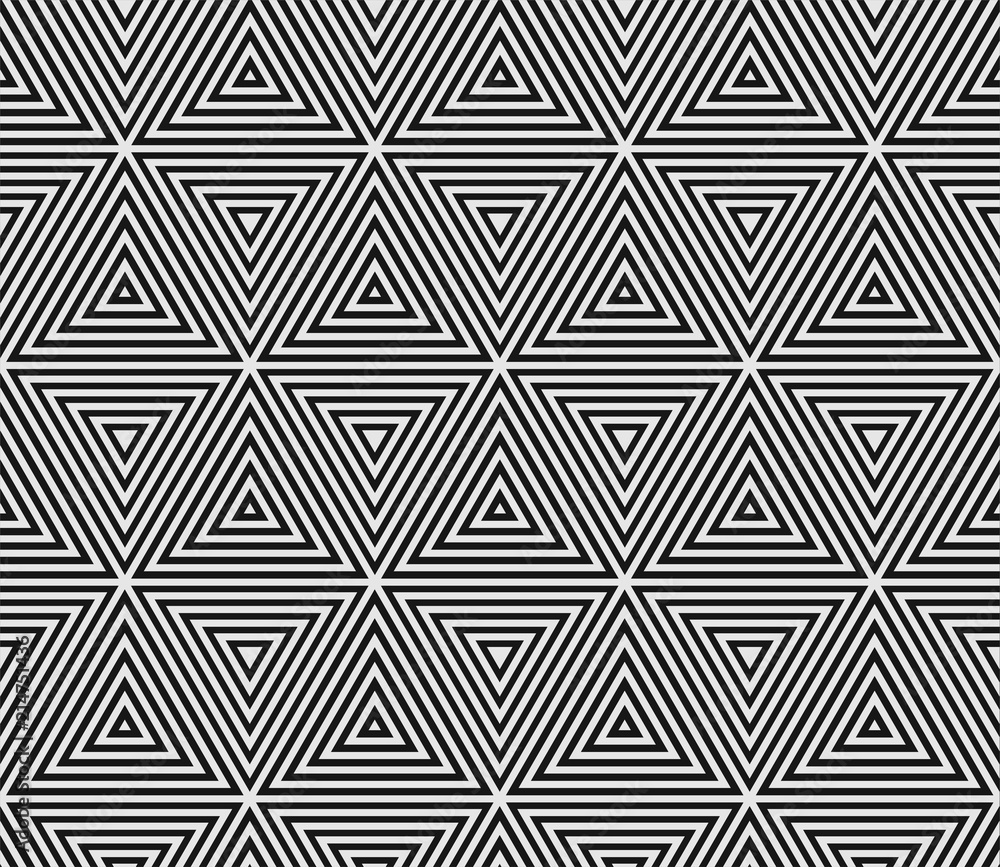 Poster Abstract geometric pattern. Vector black background of seamless triangle mosaic grid lines with white Bauhaus rhombus pattern