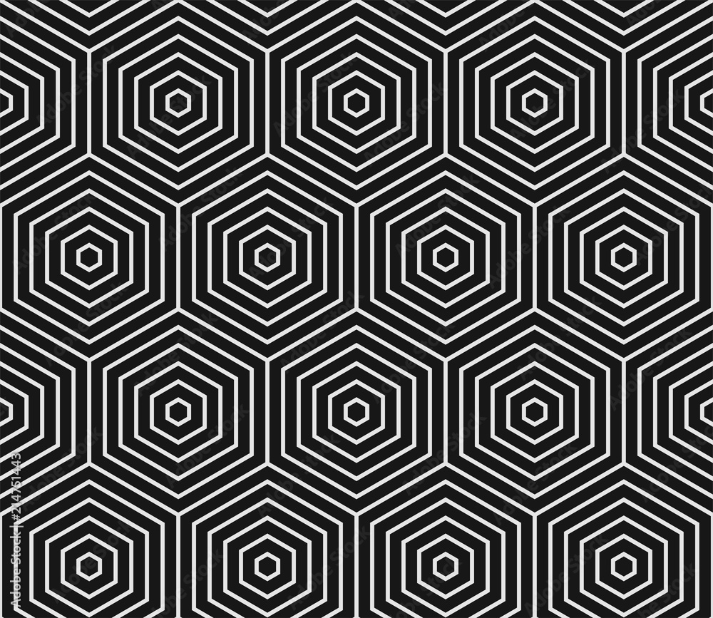 Poster Abstract geometric pattern. Vector white background of seamless hexagon mosaic grid lines with black honeycomb pattern