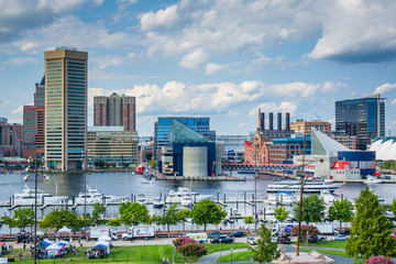 View of the Inner Harbor from Federal Hill Park in Baltimore, Maryland - obrazy, fototapety, plakaty