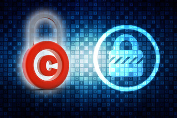 3d illustration copyright symbol concept with lock