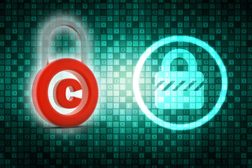 3d illustration copyright symbol concept with lock