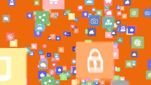 Animaci&oacute;n iconos social media fondo naranja