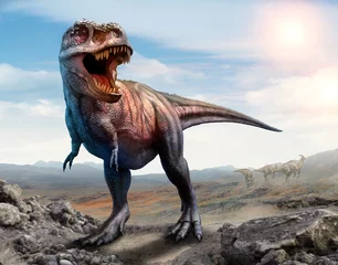 Keuken spatwand met foto Tyrannosaurus rex scene 3D illustration © warpaintcobra