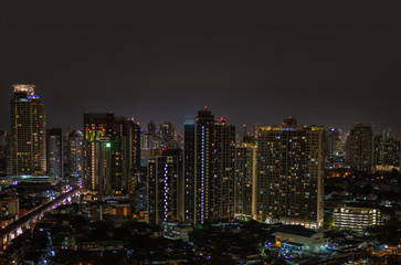 Modern buildings at night in urban city