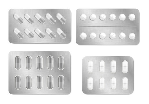 Realistic Detailed 3d Packaging for Drugs Set. Vector