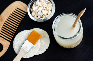Homemade oatmeal face cleanser. DIY oatmeal milk or toner for natural skin care.  