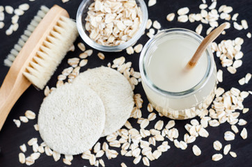 Homemade oatmeal face cleanser. DIY oatmeal milk or toner for natural skin care.  