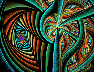 Abstract fractal colorful lines on black background
