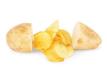 Potato slice into potato chips isolated on white background