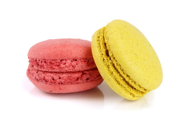 yellow and red macaroon isolated on white background closeup
