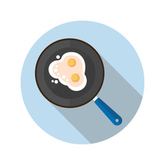 Fried eggs on pan flat design long shadow color icon