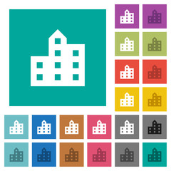 City silhouette square flat multi colored icons
