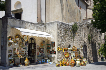 RAVELLO, ITALY - JUNE 03, 2012: a ceramics shop in Ravello,  Amalfi Coast, Salerno - Italy,