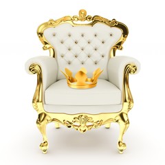 3d king's throne, royal chair with golden crown