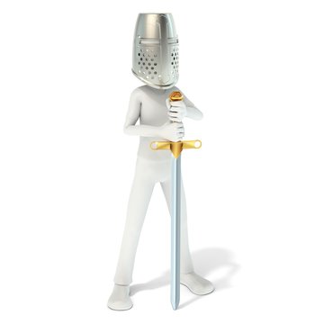 3d man knight with helmet and sword on white background 3d illustration