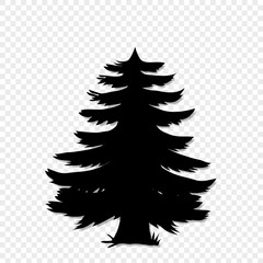 Black silhouette of fir-tree clip art isolated on transparent background.