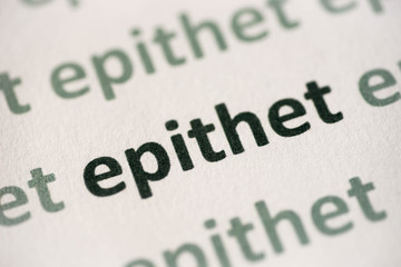 word epithet printed on paper macro